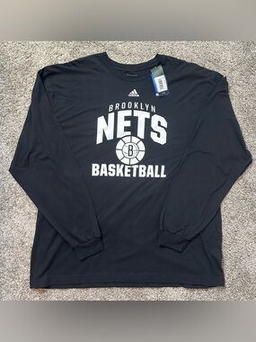 Adidas Men’s NBA Brooklyn Nets Black Long Sleeve Tshirt NWT Size 2XL